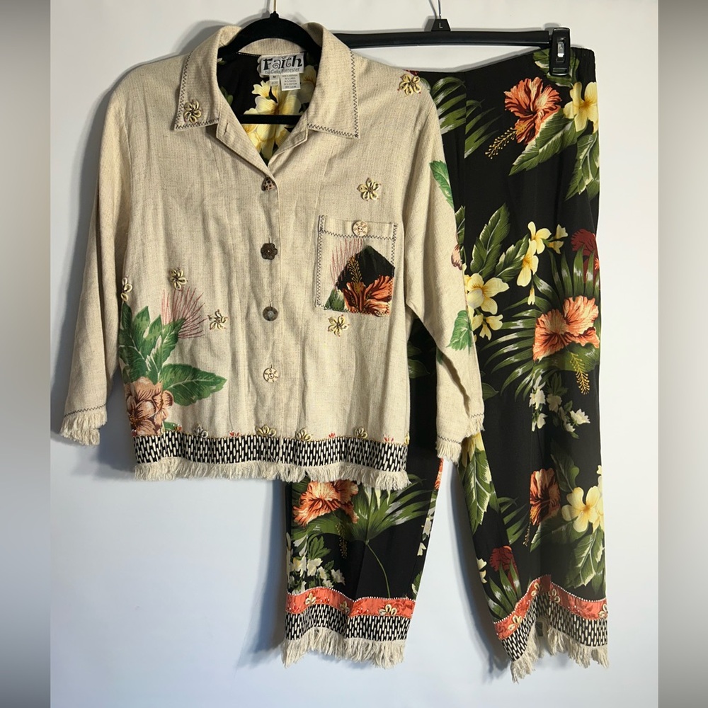 FAITH BY CELIA FORRESTER WOMEN’S RAYON FLORAL BOHO VACA VIBES PANTSUIT SIZE MED